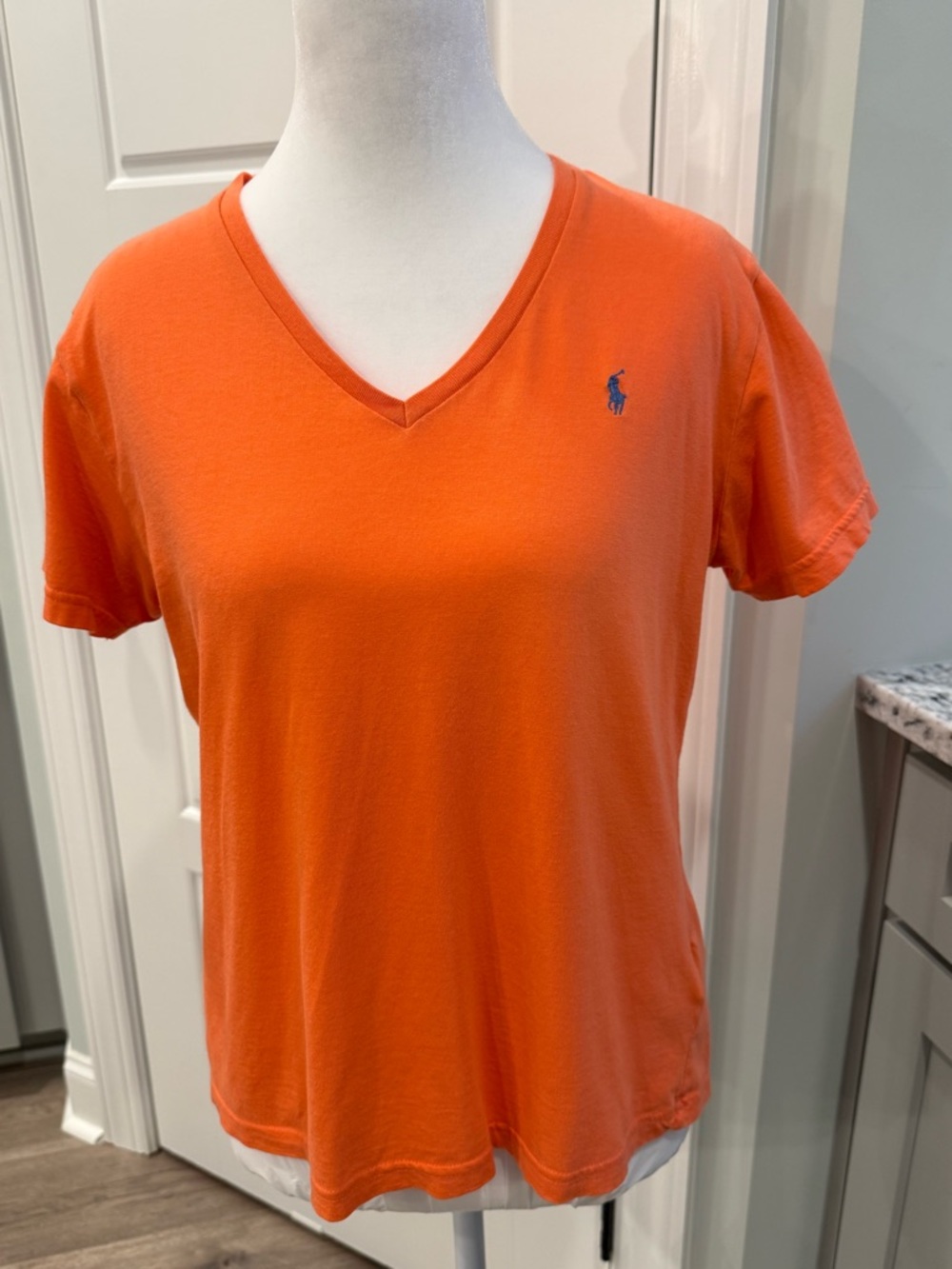 Ralph Lauren Sport Orange V Neck Tee L Pony Logo